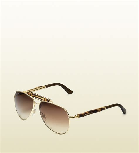 gucci bamboo logo metal aviator sunglasses